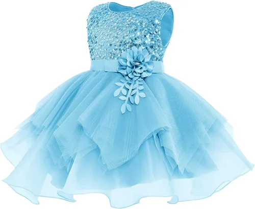 Miniatura 2 de Vestidos de niña de flores sin mangas de lentejuelas hinchado vestido de tul de la boda de la dama de honor del concurso bautismo cumpleaños vestido