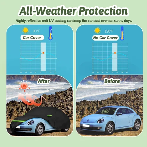 Miniatura 7 de Fundas de automóvil para Volkswagen New Beetle 1998-2025 de 2 puertas, impermeable para todo tipo de clima, cubierta completa de automóvil 210T