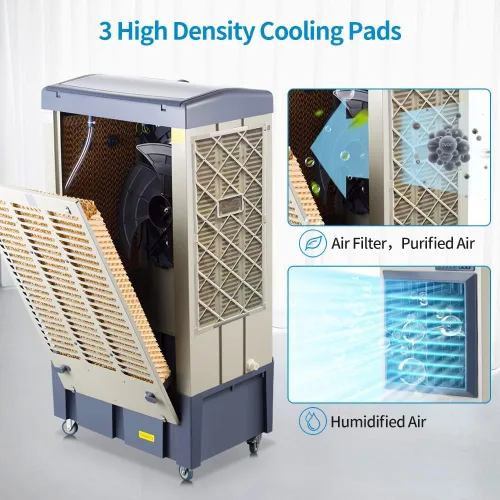 Miniatura 3 de Uthfy 8979 CFM - Enfriador de aire evaporativo de 58 pulgadas con tanque de agua de 36 galones, 5 cajas de hielo, oscilación de 120°, aire Azul