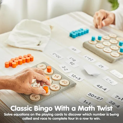 Miniatura 5 de PlanToys Juego de bingo de matemáticas de madera para juego de números inspirado en Montessori Matemáticas tempranas, conteo y actividad