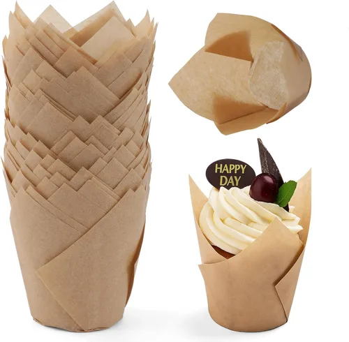 Miniatura 9 de 200 moldes para cupcakes tipo tulipán, moldes estándar de papel antiadherente para hornear, porta-moldes para muffins, perfectos para despedidas