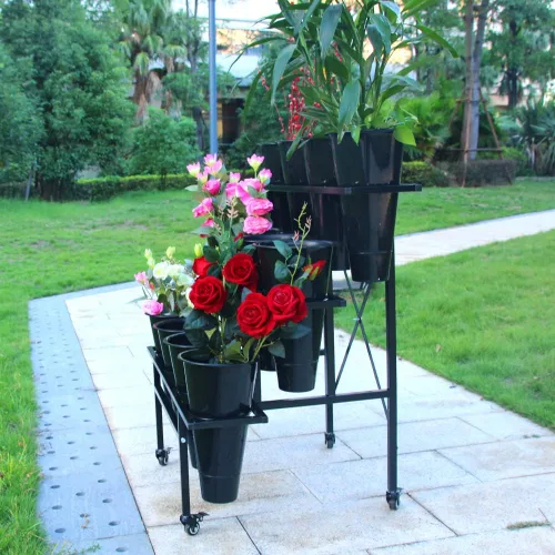 Miniatura 4 de Zhongma Soporte móvil para plantas con ruedas, carrito de jardín resistente, estante de flores con 12 cubos de plástico para flores frescas