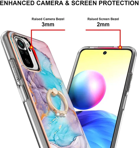 Miniatura 3 de XYX Case for Xiaomi Redmi Note 10 4G, Sparkling Marble TPU IMD Bumper Hybrid Protective Phone Cover with 360 Rotating Ring Kickstand,Blue Milky Way