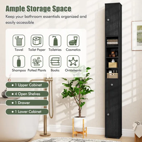 Miniatura 4 de Giantex Gabinete de Almacenamiento Delgado para Baño - Gabinete de Piso Estrecho y Alto de 71 pulgadas con 2 Puertas, 5 Estantes Ajustables, 1