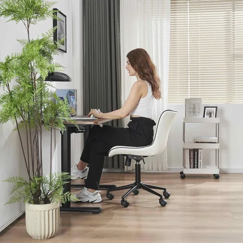 Miniatura 2 de YOUNIKE Silla de escritorio para oficina en casa con ruedas, silla de tocador sin brazos con respaldo, silla cómoda moderna tapizada en cuero, silla