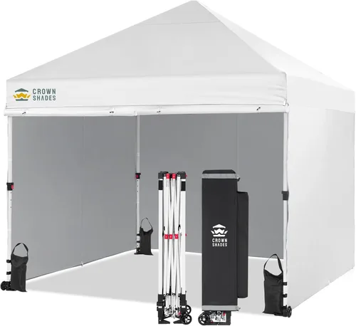 CROWN SHADES Carpa Toldo Desplegable, Carpa Toldo Comercial 8x8 con 4 Paredes Laterales, Ruedas de 4", 4 Pesos Mejorados, Centerlock Patentado, Tela