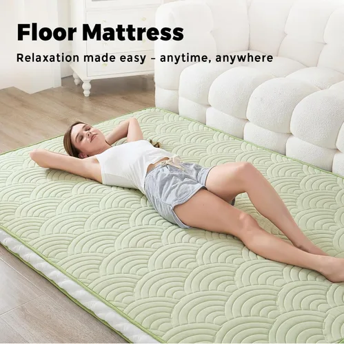 Miniatura 8 de Zelladorra Colchón de suelo japonés, colchón tipo futón acolchado con fondo antideslizante, cama de piso plegable con bolsa de almacenamiento y Verde