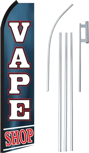 NEOPlex - Kit completo de bandera "Vape Shop" - Incluye bandera de negocios Swooper Feather de 12 pies con asta de bandera de aluminio anodizado de