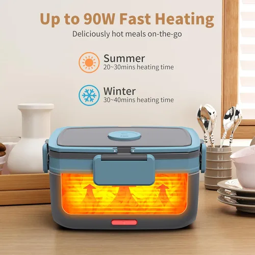 Miniatura 3 de Geveniss Fiambrera eléctrica para hombres, mujeres y adultos, calentamiento rápido de 80 W, lonchera térmica con recipientes dobles SS de 1.5 L