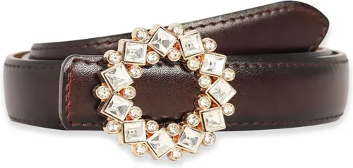 Miniatura 171 de Cinturón de cuero clásico con hebilla de metal para mujer con vestido de jeans