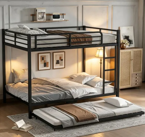 Miniatura 10 de Bellemave Litera de metal con nido, litera individual sobre matrimonial con barandilla y escalera para niños/adolescentes, adultos, no necesita