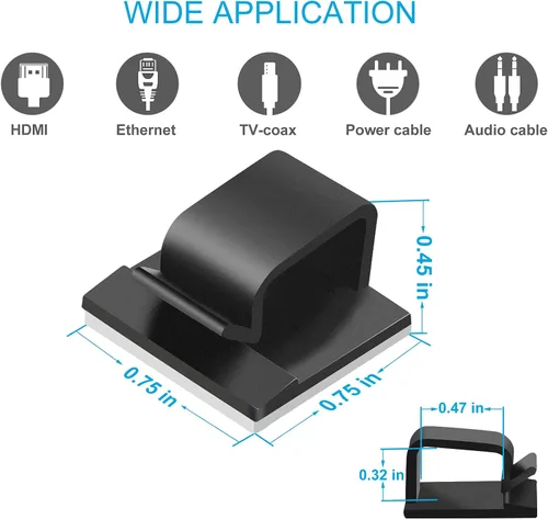 Miniatura 5 de Clips adhesivos grandes para cables (45 unidades, negro), clips de alambre mejorados para cables eléctricos, clips de cable adhesivos para organizar