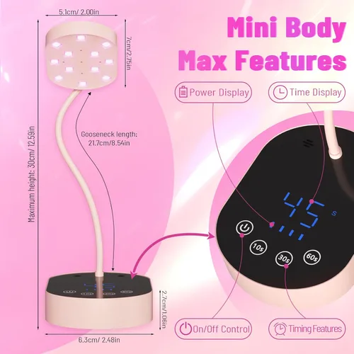 Miniatura 4 de Lámpara de curación flash, 36 W, mini gel inalámbrico x lámpara de uñas de curación, sensor automático, cuello de cisne, portátil, USB, secado