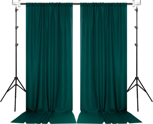 Miniatura 8 de MYSKY HOME Cortinas de 10 pies x 10 pies Verde Cazador Cortinas de Fondo para Fiestas Bodas Escenario Cortinas con Bolsillo para Barra Cortinas
