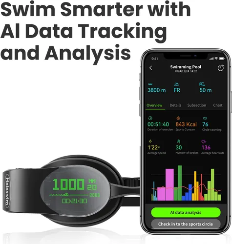 Miniatura 2 de Holoswim Gafas de natación inteligentes 2PRO, visualización en tiempo real AR, seguimiento de datos y planes de entrenamiento, gafas de natación