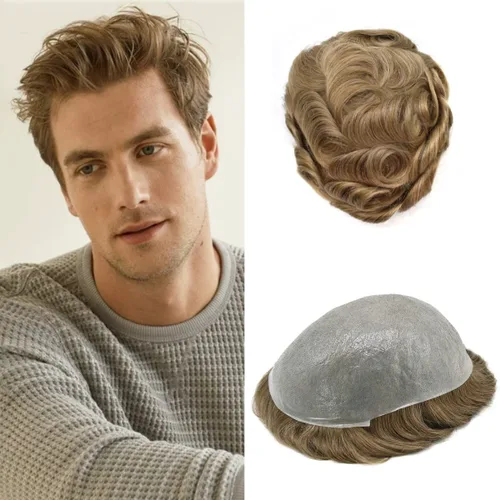 Miniatura 58 de Toupee Hair for Men Hair Piece 0.002 in Ultra Thin Skin Mens Toupee Sistema de reemplazo de cabello humano para hombres, prótesis capilar