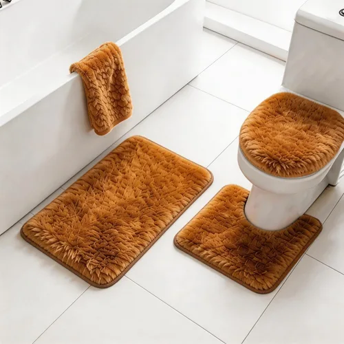Miniatura 8 de RUN HELIX Juego de alfombras de baño negras de 3 piezas, alfombras de baño peludas, antideslizantes, absorbentes de agua, alfombras de baño suaves
