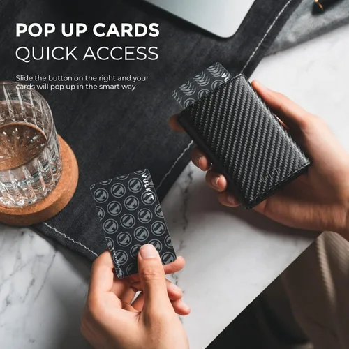 Miniatura 9 de VULKIT Cartera con tarjetero para hombre, con cierre magnético, bloqueo RFID, billetera de cuero triple, marino, Moderno
