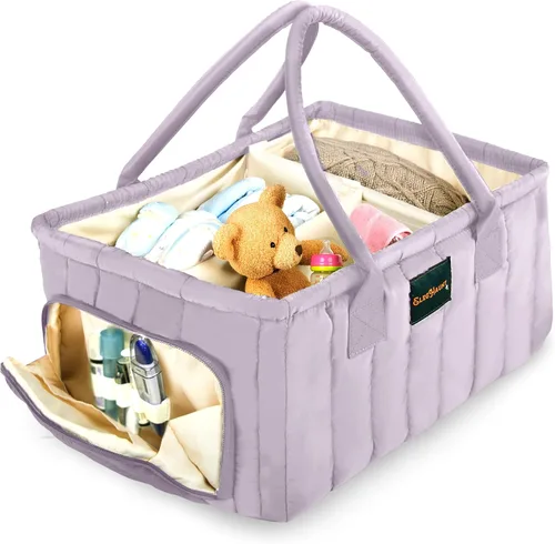 Miniatura 12 de Organizador de pañales grande con asa neutral para niño y niña, cesta de bebé para guardería, automóvil, cambiador, almacenamiento portátil