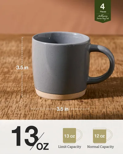 Miniatura 5 de famiware Tazas de café para 4, juego de tazas de 13 onzas, taza de beber con asa para café, té, cacao, leche, serisa Milkyway Serise, gris oscuro