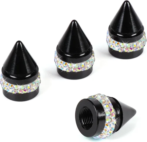 Miniatura 10 de ToBeQueen Bling - Tapones de válvula de neumático rojos, 4 unidades, hechos a mano, con cristales de diamantes de imitación, universales, a prueba