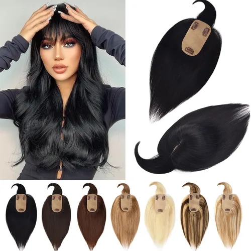 Miniatura 17 de Toppers de cabello humano real para mujeres con cabello delgado, 6 pulgadas, marrón oscuro