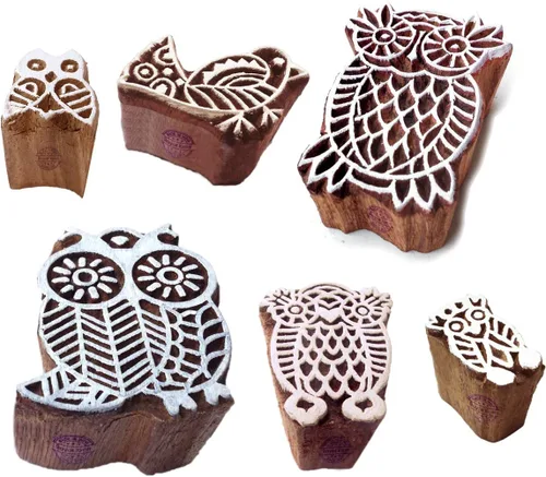 Miniatura 9 de Bloques de impresión de cerámica Retro Fish Pattern Sellos de madera (juego de 6) Htag1958