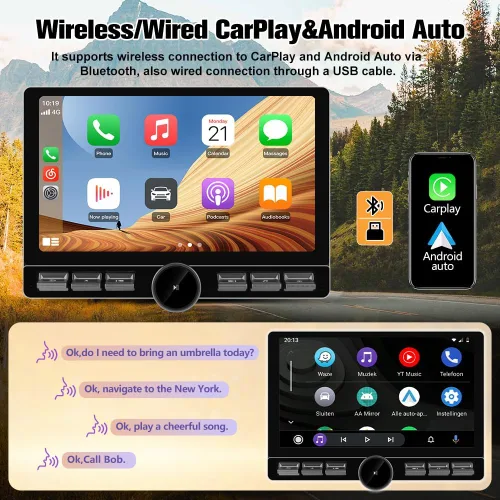 Miniatura 3 de Android 13 8-Core 4GB+64GB Estéreo de Coche de Doble DIN, Radio de Coche con Pantalla Táctil Flotante Desmontable de 10.6 Pulgadas con Carplay