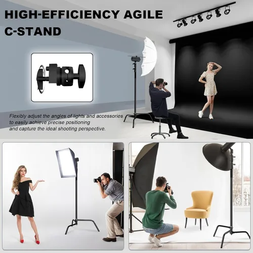Miniatura 5 de Soporte C con brazo de pluma, kit de soporte de luz para fotografía, soporte en C resistente con poste de acero inoxidable de 6.8 pies, brazo