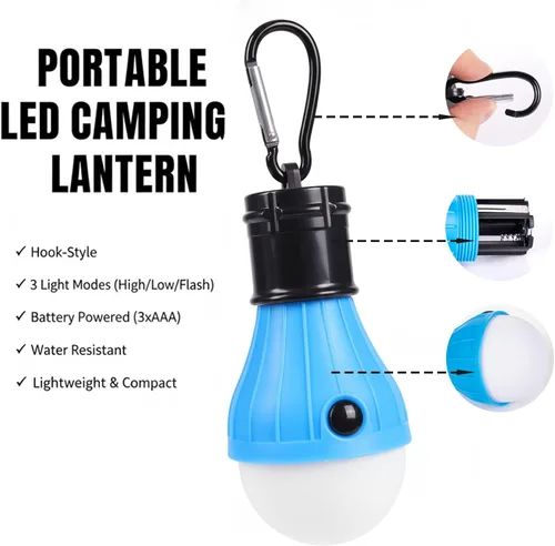Miniatura 7 de Juego de 4 faroles LED para campamento, luces portátiles para tienda de campaña con ganchos de clip y 3 modos (alto/bajo/estroboscópico), lámpara