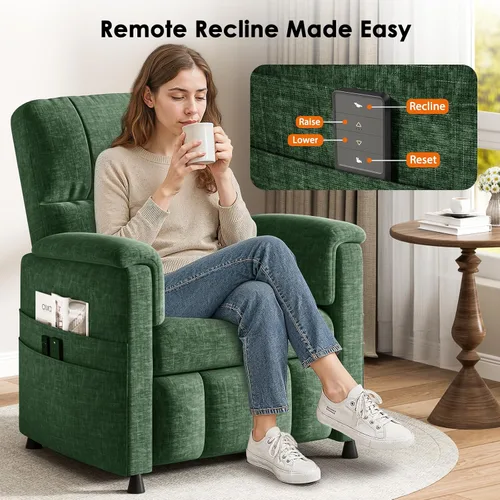 Miniatura 3 de Pipishell Silla reclinable eléctrica para adultos, reclinable eléctrico con control remoto, reclinable/reposapiés ajustable, tela de felpilla, cojín