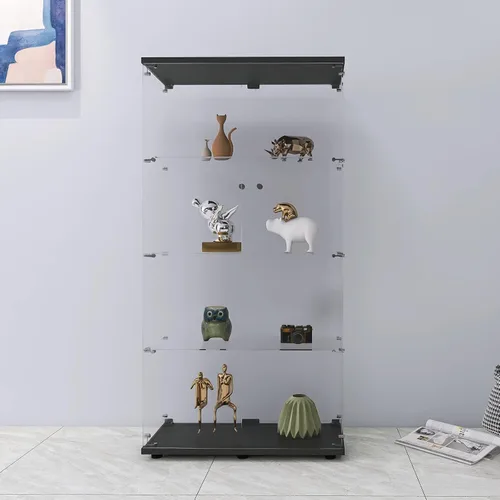 Miniatura 8 de FANYUSHOW Vitrina de cristal con doble puerta y cerradura, estilo de instalación rápida, gabinete Curio de 4 estantes de vidrio templado de 5mm