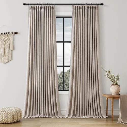 Miniatura 62 de Juego de 2 paneles de cortinas de ventana de cocina beige de 24 pulgadas de largo, con textura de lino, plisadas, filtrantes de luz, semi pequeñas