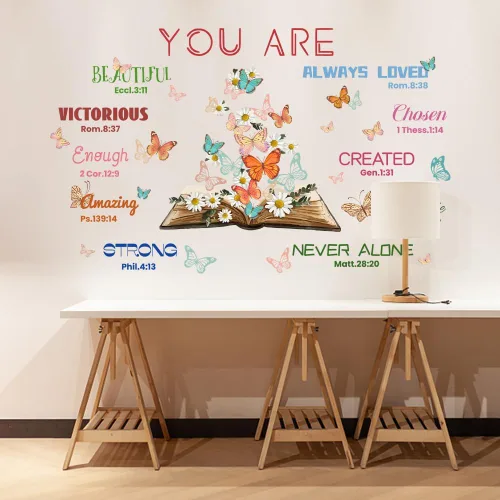 Miniatura 3 de SUPERDANT Calcomanías de pared con texto bíblico, diseño de mariposas, libro de mariposas, calcomanías de pared con texto en inglés "You are