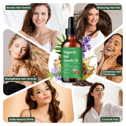 Miniatura 8 de Aceite para el crecimiento del cabello con aceite de ricino de romero, fórmula fortalecedora vegana para adelgazar el crecimiento del cabello