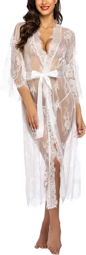 Bata Avidlove tipo kimono, de encaje, camisón largo de lencería sexy, babydoll transparente para mujer