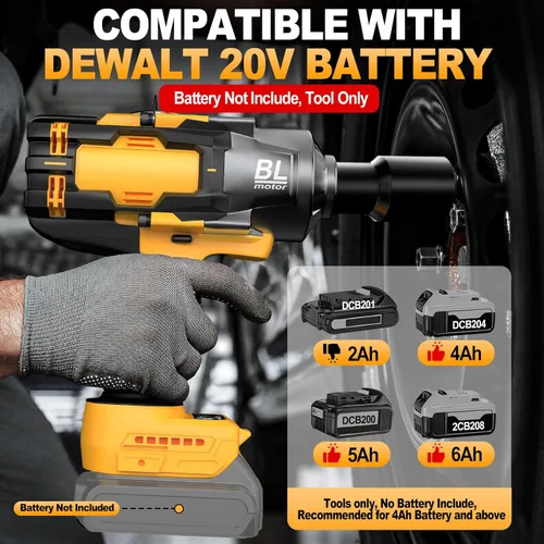 Miniatura 6 de Llave de impacto inalámbrica de 3/4" para batería De-Walt de 20V, 1475 libras-pie (2000 N.m) de alto torque, pistola de impacto de servicio pesado