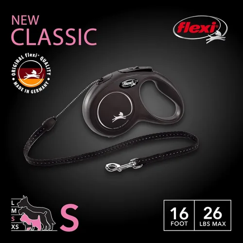 Miniatura 2 de FLEXI Correa Retráctil New Classic de Cable para Perros Pequeños de hasta 26 lbs. – 16 pies, Negro Correa para Mascotas Sin Enredos con Freno