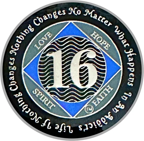 Miniatura 15 de (Años 1-55) NA Medallón de 7 años, plata, chapado en color azul, narcóticos cubiertos de epoxi Moneda anónima (NA 7 años medallón)
