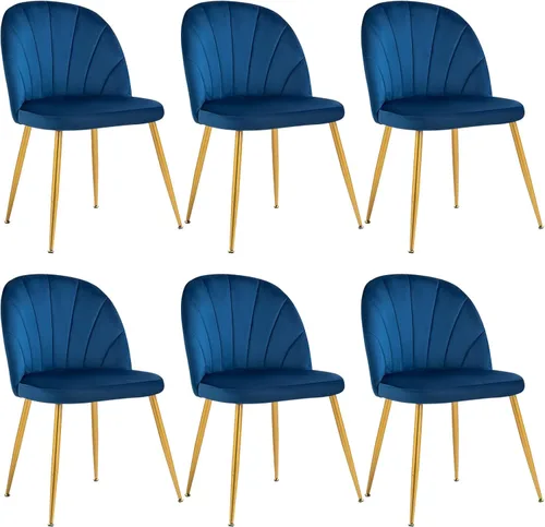 Miniatura 36 de Juego de 4 sillas de comedor de terciopelo, sillas de comedor modernas tapizadas de mediados de siglo, silla de acento sin brazos con patas doradas