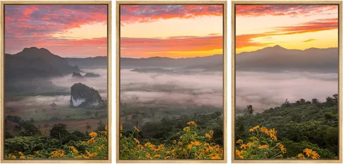 Miniatura 22 de SIGNWIN Lienzo enmarcado para pared, juego de arte nublado de tormenta, cielo, bosque otoñal, árboles, rústico, naturaleza, fotografía, realismo