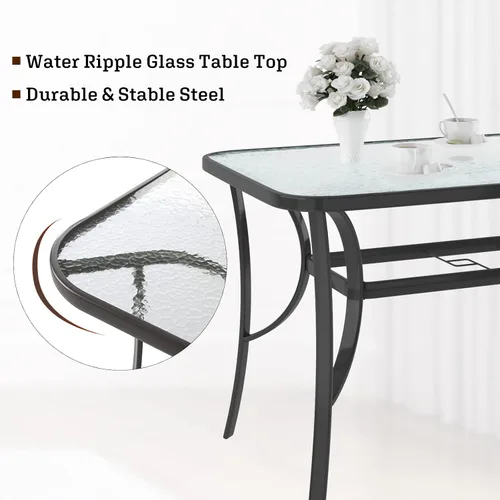 Miniatura 7 de soges Mesa de café bistró de 47 pulgadas para patio al aire libre, mesa de comedor rectangular con marco de acero templado con agujero