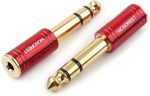 MOBOREST Adaptador de Cobre Puro Macho de 1/4 a Hembra de 1/8, Adaptador Estéreo Macho de 6.35mm a Conector Hembra de 3.5mm, Paquete de 2 Rojo