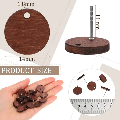 Miniatura 2 de Bonuci 100 pares de aretes de madera, aretes planos, aretes de bricolaje con parte trasera de goma de bala, suministros de fabricación de aretes