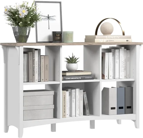 Miniatura 8 de Bush Home Salinas - Organizador de 6 cubos en blanco antiguo, solución de almacenamiento de oficina, organizador para el hogar con estantería