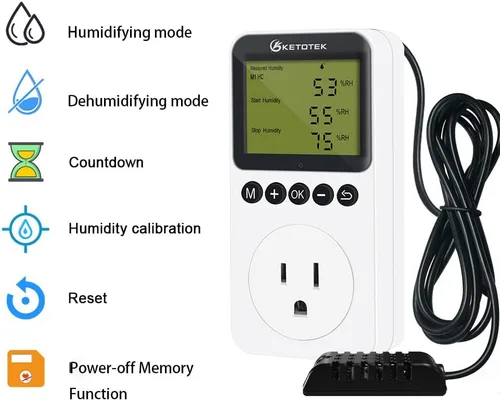 Miniatura 2 de KETOTEK Enchufe de salida digital de controlador de humedad con sonda de sensor, enchufe controlador de humidistato de 120 V para invernadero