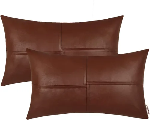 Miniatura 13 de BRAWARM Fundas de almohada de tiro de cuero sintético de 18 x 18 pulgadas, fundas de almohada de cuero marrón foca paquete de 2, almohadas Sello