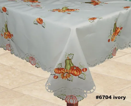 Miniatura 2 de Creative Linens Mantel bordado de otoño y cosecha de Acción de Gracias, diseño de calabaza, girasol, 70 x 140 pulgadas, rectangular con 12