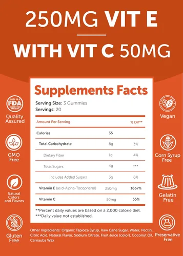 Miniatura 8 de Lunakai Paquete de gomitas de vitamina D3 y vitamina E - Gomitas de apoyo para la inmunidad, los huesos y el estado de ánimo, 250 mg 1000 iu