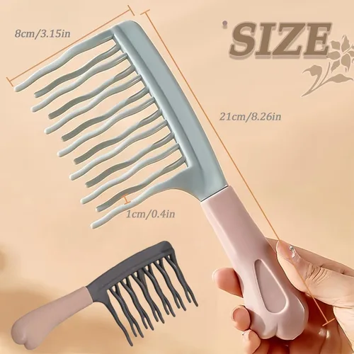 Miniatura 2 de Peine de dientes anchos de doble fila para mujer, peine desenredante de dientes grandes para cabello rizado y permanente, herramienta de peinado